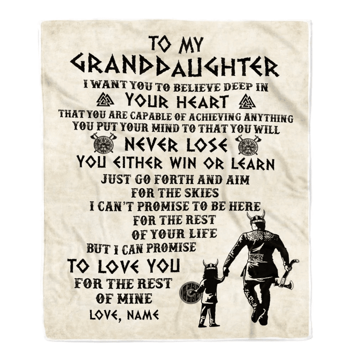 Personalized To My Granddaughter Blanket From Grandpa Pops You Will Never Lose Viking Granddaughter Birthday Christmas Customized Fleece Blanket