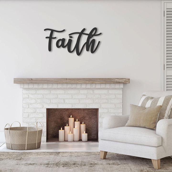 Faith Sign Faith Metal Word Dining Room Wall Art Metal Cursive Word Sign Cursive Word Wall Art Farmhouse Decor