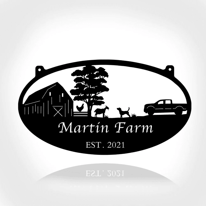 Metal Farm Sign With Fence And Chicken Goat And Pickup Metal Wall Art Metal House Sign