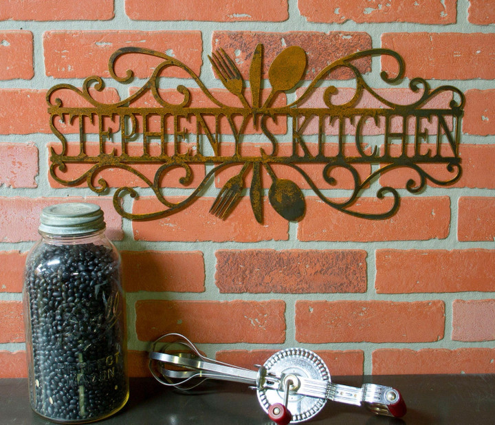 Metal Kitchen Sign Personalized Custom Metal Sign Name Sign Mothers Day Gift Raw Rustic Kitchen Wall Decoration