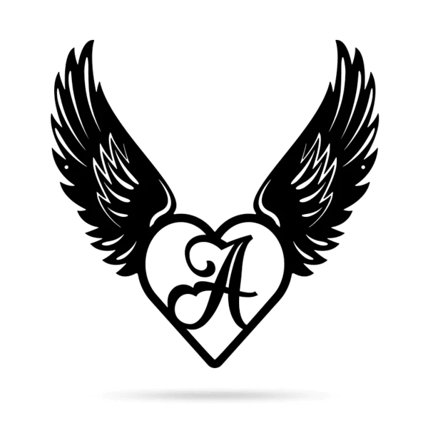 Heart With Angel Wings Monogram Cut Metal Sign Metal Wall Art Metal House Sign