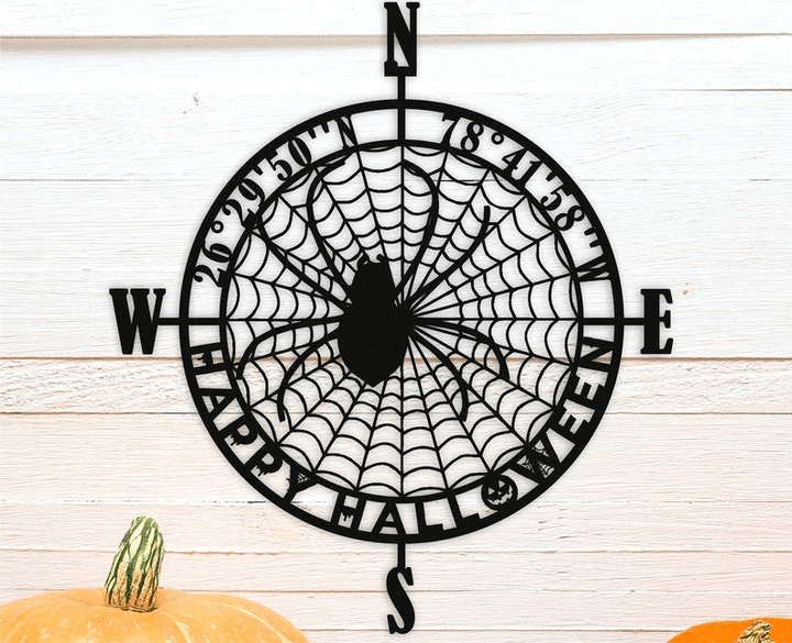 Spider Decor For Halloween Personalized Compass Metal Sign Custom Halloween Home Decor Halloween Outdoor Decoration