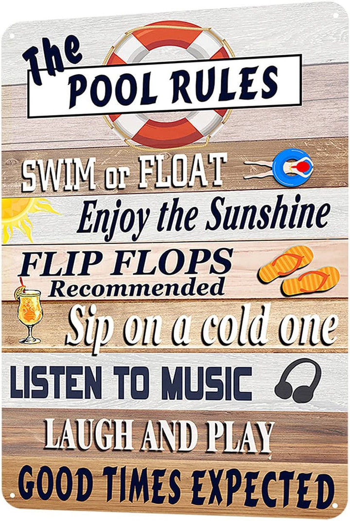 Metal Signs Pool Rules Tin Sign Vintage Pool Rules Wall Decoration Outdoor Swimming Pool Decor Sign 12x8 Inch