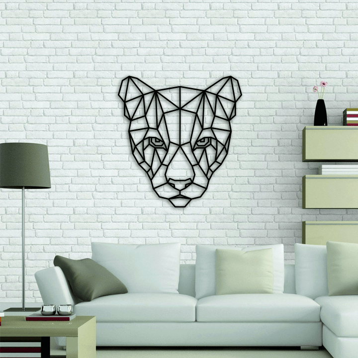 Metal Wall Art Puma Head Flat Geometric Steel Interior Sign Home Decor Scandi Style Gift Living Kids Room Hanging