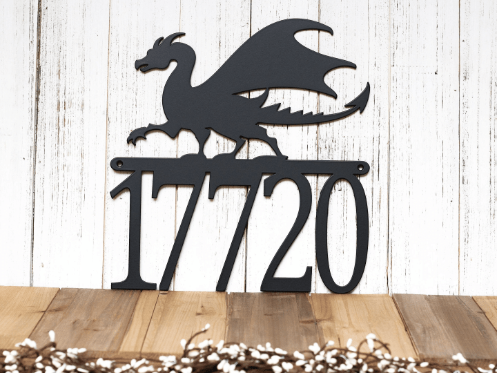 Metal Address Plaque With Dragon House Number Sign Outdoor Metal Wall Art Medieval Custom Sign Laser Cut Metal Matte