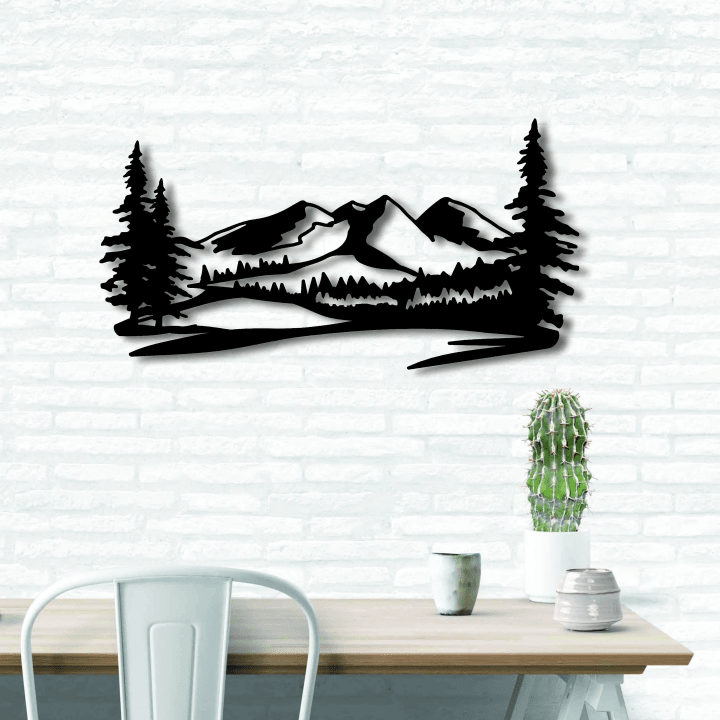 Metal Wall Art Mountains Steel Home Decor Interior Sign Scandi Decor Idea Gift Living Room Stencil Hanging Mountain