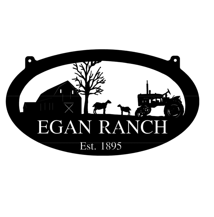 Metal Goat Farm Sign With Barn Goat Tractor Scene 3ft Sign Customized With Your Name Metal Wall Art Metal House Sign