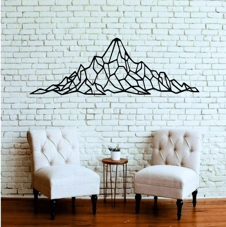 Metal Mountain Art Metal Wall Decor Geometric Mountain Range Decor Home Living Room Decor Wall Hangings Black White