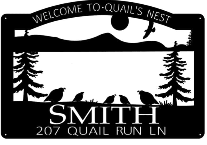 Metal Address Sign With Quail Pine Trees Or Cactus Mountain Quail Sign Desert Sign Metal Wall Art Metal House Sign