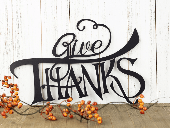 Give Thanks Thanksgiving Metal Sign - Black Autumn Decor Fall Sign Metal Wall Art Outdoor Sign Metal Art