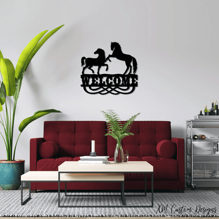 Horses Welcome Sign Horse Metal Decor Playful Horses Wall Art Outdoor Wall Abstract Indoor Metal Wall Decor Porch Metal