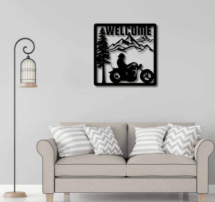 Welcome Sign Biker Welcome Sign Motorcycle Welcome Sign Metal Sign Dads Mancave Wall Decoration Garage Wall Sign