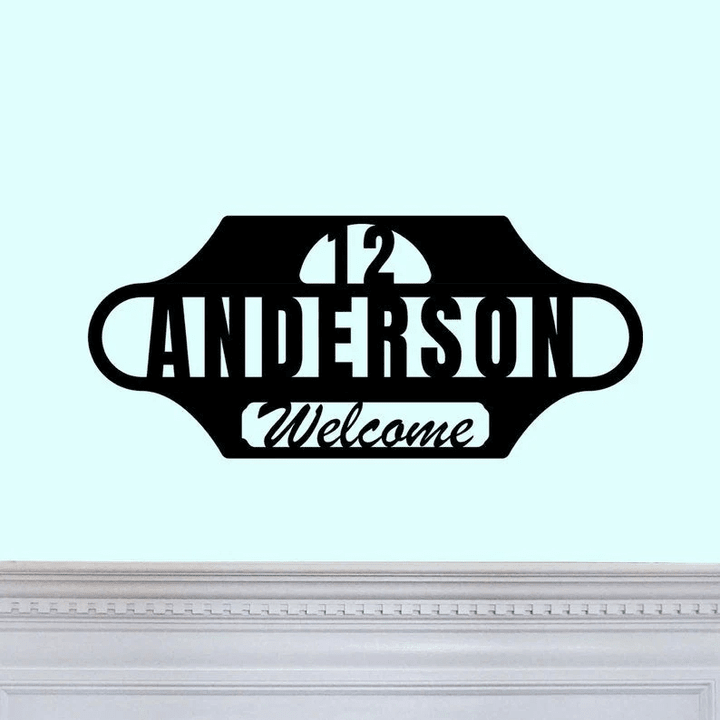 Last Name Welcome Laser Cut Solid Steel Decorative Home Accent Wall Sign Hanging With House Number