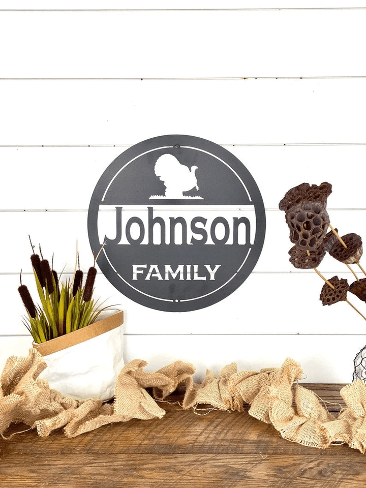 Turkey Ranch Family Name Sign Outdoor Turkey Scene Metal Art Personalized Hunting Sign Turkey Gift