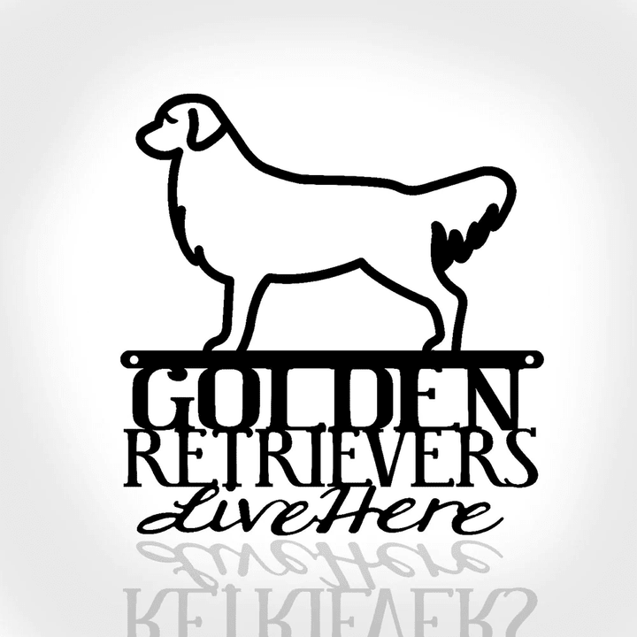 Golden Retrievers Live Here Metal Sign - Copper Retriever Golden Dog Sign Metal Wall Art Outdoor Sign