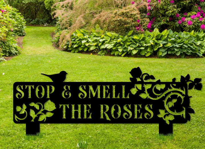 Stop And Smell The Roses Garden Sign Rose Garden Decor Metal Garden Sign Hanging Garden Sign Yard Stakes Front Porch