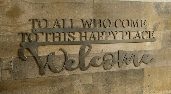 Welcome Metal Sign Happy Place Wall Saying Kitchen Decor Entryway Housewarming Gift