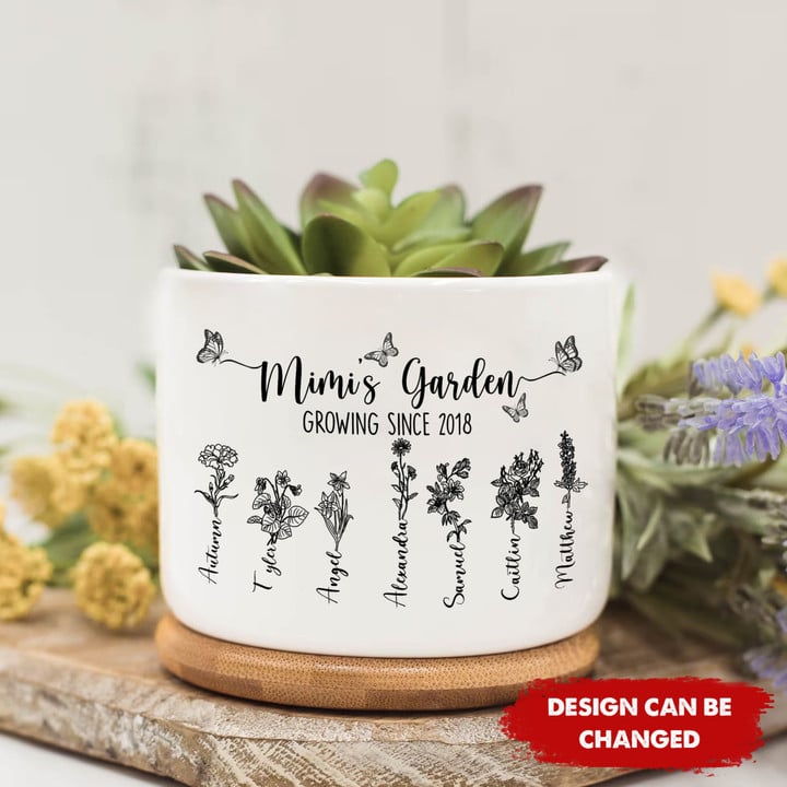 Grandma's Garden, Customized Mini Plant Pot, Birth Month Flower Family Personalized Plant Pot, Mothers Day Gift for Grandma, Mom, Mimi, Nana