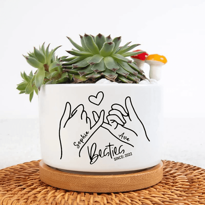 Personalized Besties Plant Pot, Best Friends Plant Pot, Window Decor Plant Pot, Office Decorative Gift, Mother Day Gift, Gift For Friends