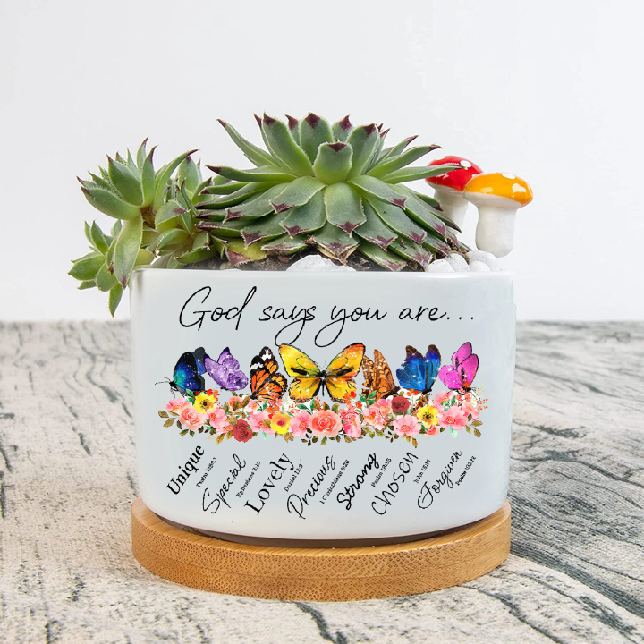 Butterfly And Flower God Says You Are Plant Pot, Christian Quotes, Religious Plant Pot, Gift For Flower Lover, Birthday Gift, Gift For Women