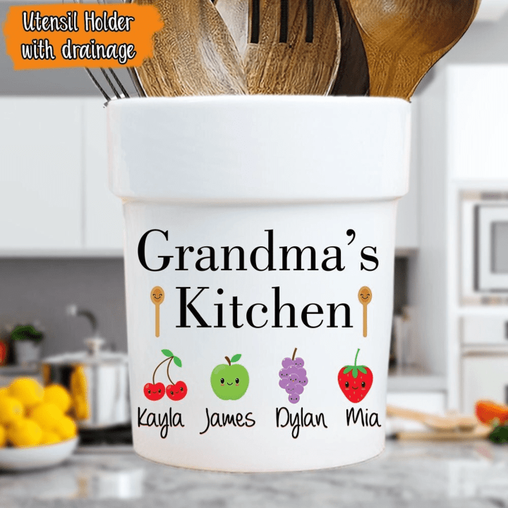 Grandma's Kitchen Ceramic Utensil Holder, Grandma and Grandkids Kitchen Decor, Grandma Flower Pot, Mothers Day Gifts, Mom's Kitchen Gift
