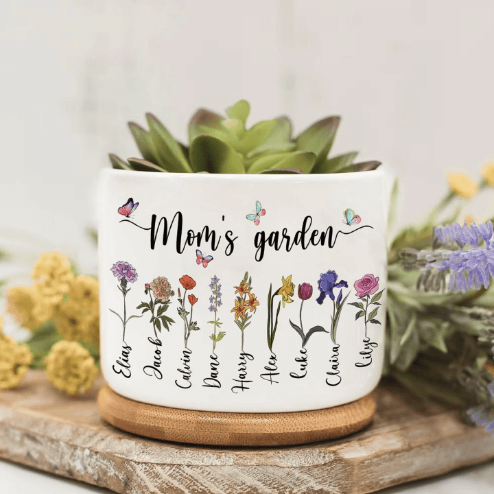 Grandma's Garden Plant Pot, Mom's Garden Mini Planter, Birth Month Flower Family Personalized Plant Pot, Gigi Grandma Mimi Mothers Day Gift