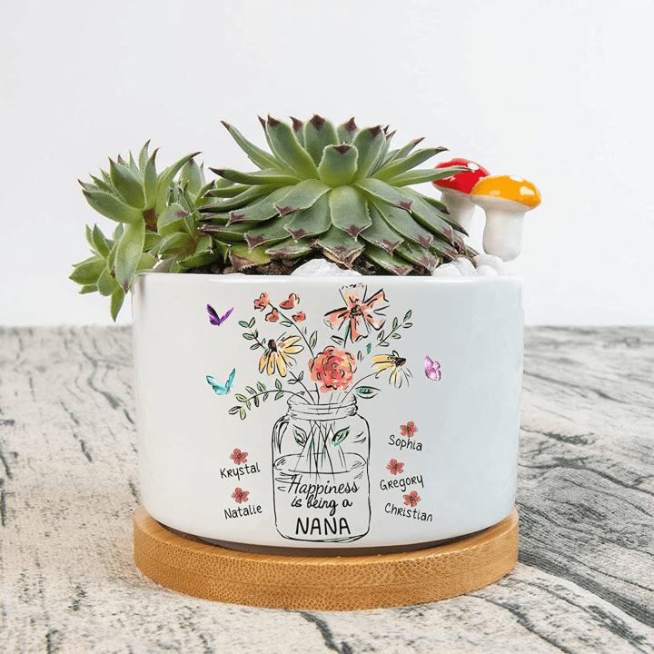 Personalized Happiness Is Being A Plant Pot, Plant Pot To Decorate The Desk, Birth Month Flower Pot Gift, Mother Day Gift, Gift For Grandma