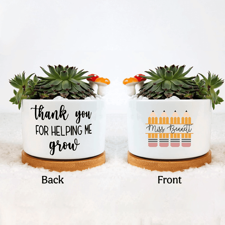 Personalized Thank You For Helping Me Grow Plant Pot, Pencil Plant Pot, Office Decorative Plant Pot, Gift For Classroom, Gift For Teacher