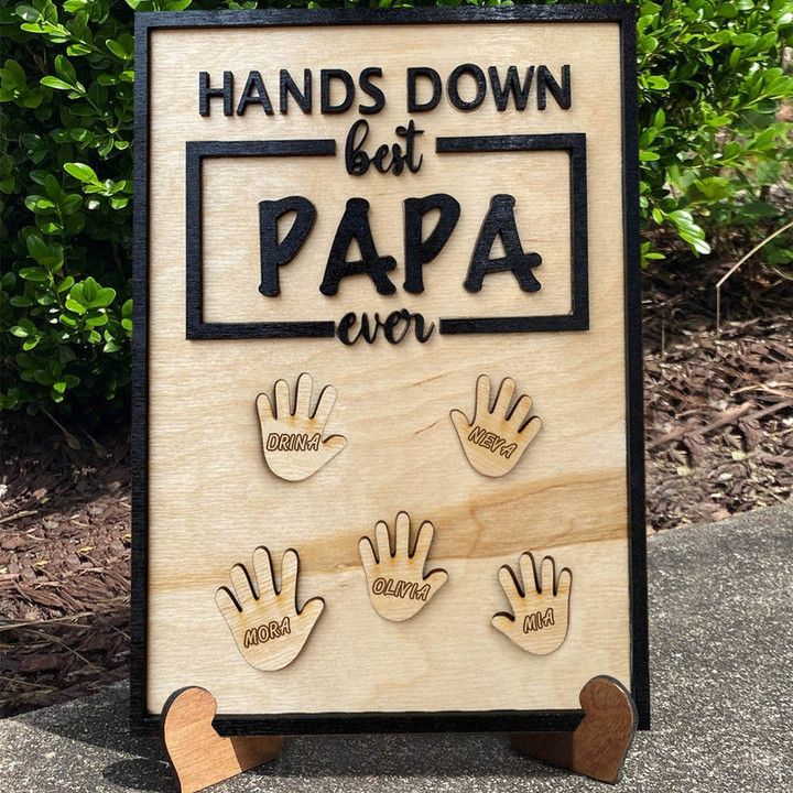 Hands Down Best Papa Ever Framed Wood Sign With Kids Name For Father's Day