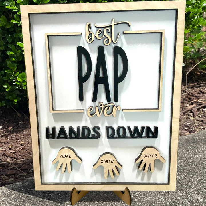 Custom Best Papa Ever Hands Down Framed Sign With Kids Name For Father's Day