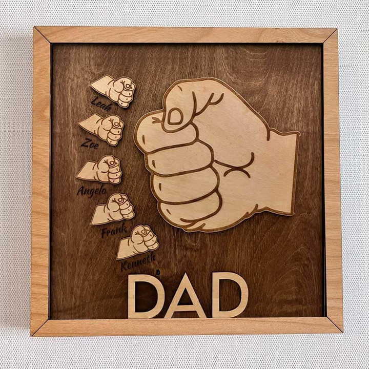 Novelty Father's Day Gift Dad and Kids Fist Bump With Name Frame Sign For Father's Day