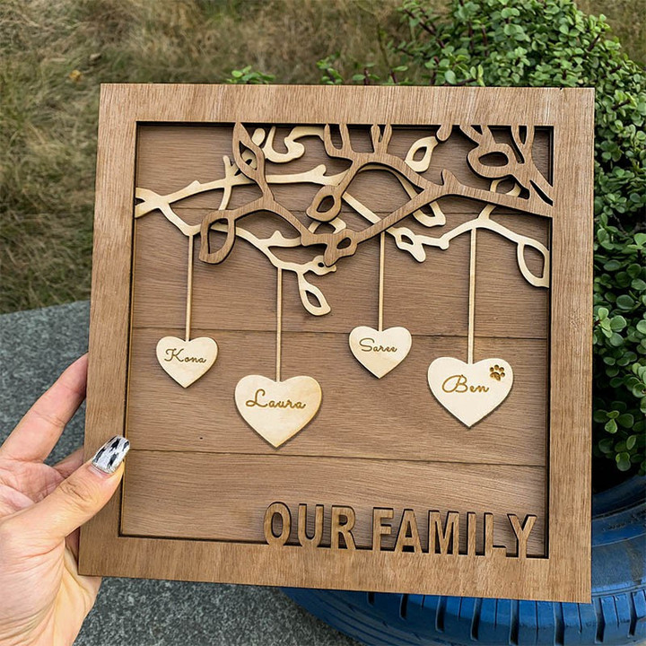 Custom Family Tree Wood Sign Personalized Name Engraved Home Wall Decor Christmas Gift