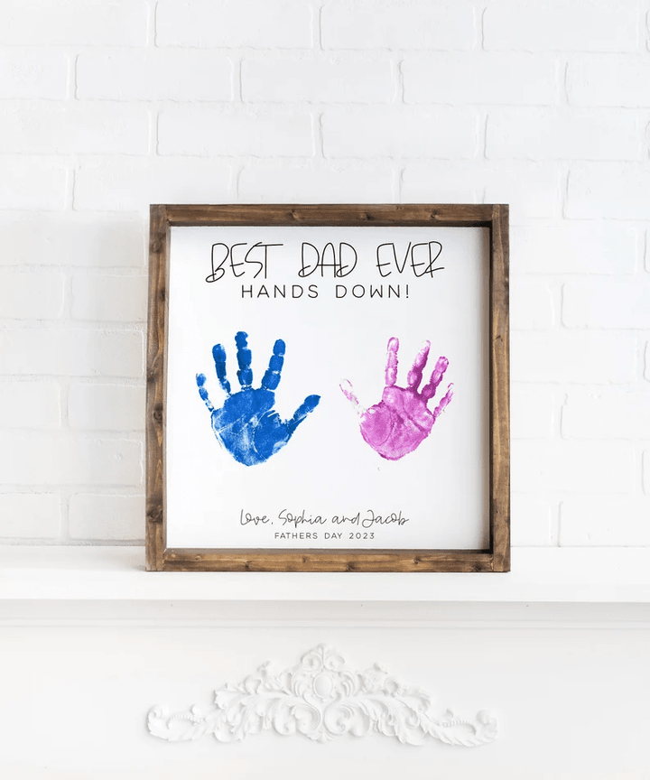 Custom fathers day gift from kids DIY handprint sign
