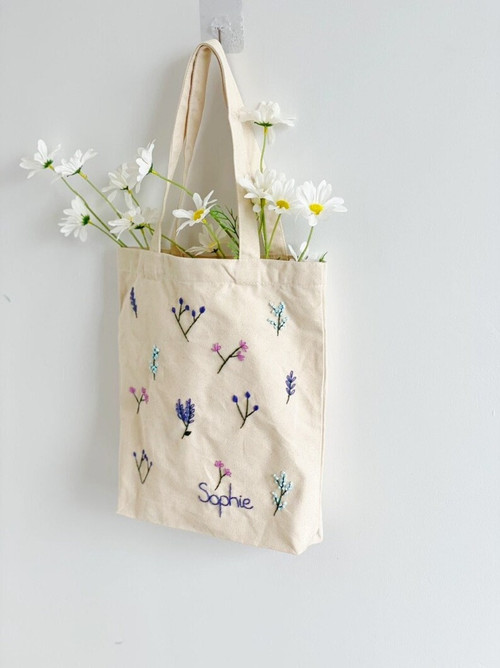 Personalized Embroidery Flower Tote Bag