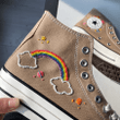 Custom converse Chuck Taylor embroidered Rainbows and Planets/ Embroidery Flowers Wedding Converse/ Gift For Best Friend Custom Pink Flowers Embroidery