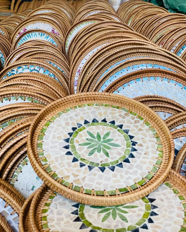 Mosaic Rattan Baskets Trays