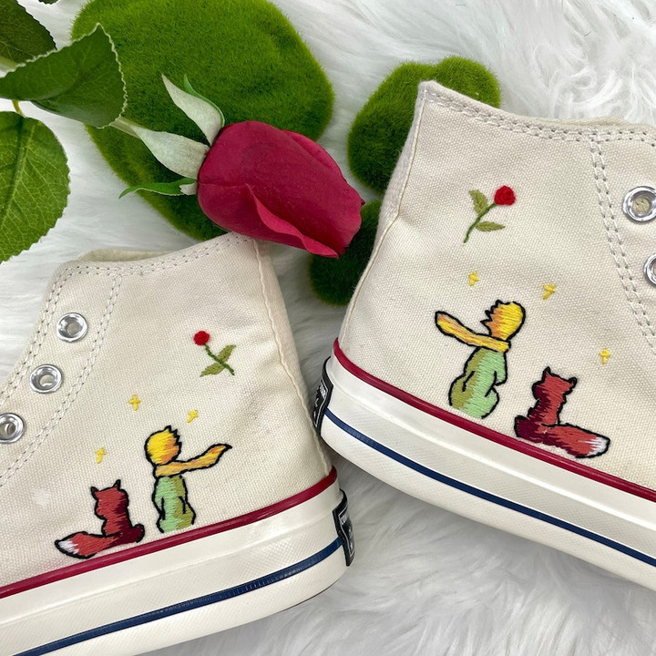 Custom Converse Chuck Taylor 1970s Floral Butterfly Embroidery Shoes, Embroidery Butterfly Flowers Leaf Shoes, Custom Name Converse Shoes, Embroidered Flowers Converse Shoes