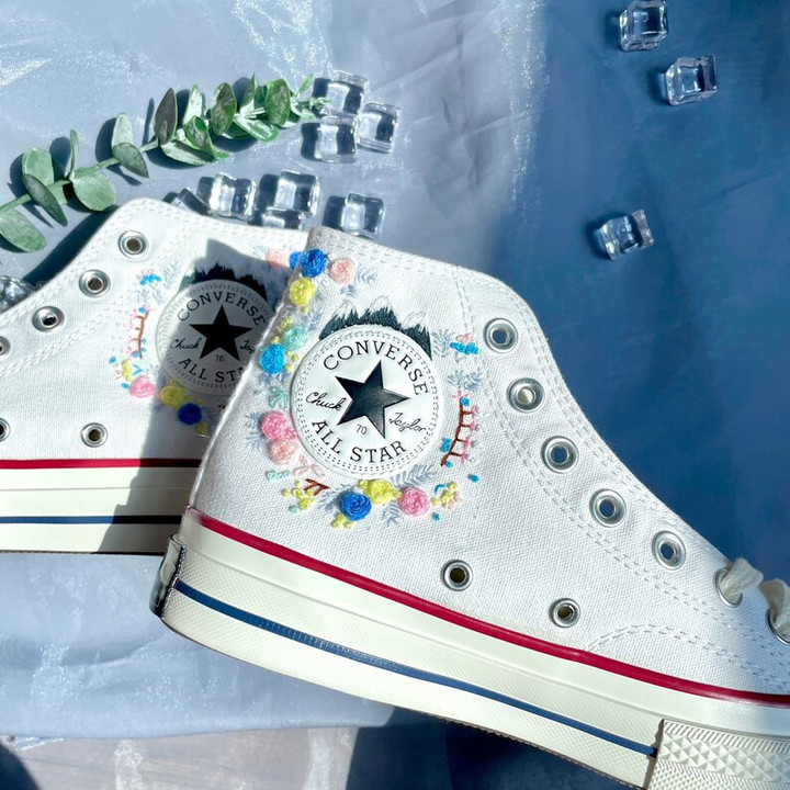 Custom Converse Chuck Taylor Embroidered Garden Flower Shoes/ Embroidered Converse Custom Wedding Flowers Shoes