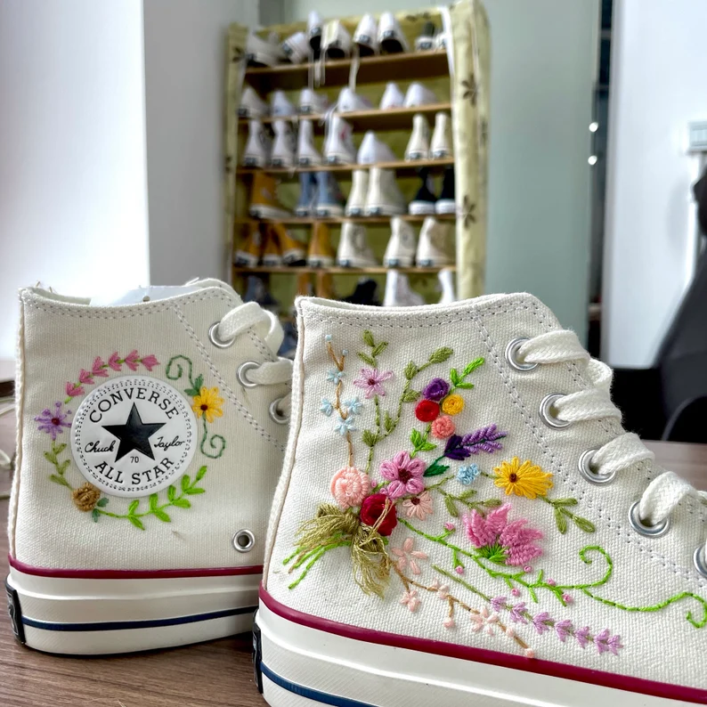 Gift For Best Friend Custom Flowers Embroidery/ Wedding Gif Embroidery Wedding Converse