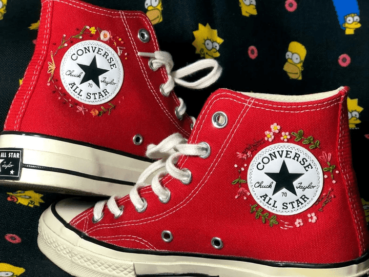 Converse Custom Embroidery/ Embroidered Wedding Flowers Converse 1970s Shoes/Converse Custom Flower Embroidery/ Bridal Converse/ Custom Converse Chuck Taylor 1970s Embroidery Logo/Wedding Converse
