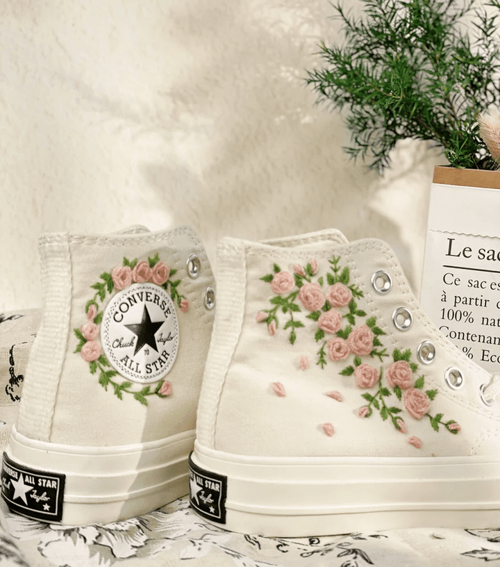 Custom converse Chuck Taylor embroidered flower/ Embroidery Flowers Wedding Converse/ Gift For Best Friend Custom Pink Flowers Embroidery