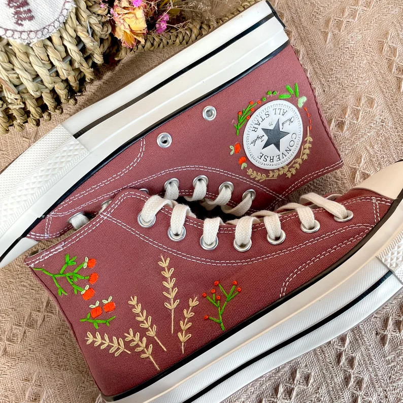 Converse Custom Name Embroidery Butterflies and Flowers Shoes/ Wedding Gift Converse Custom Flowers Embroidery/ Custom converse Chuck Taylor embroidered flower/ Wedding Converse Shoes/ Converse Custom Chuck Taylor 70 embroidered flowers