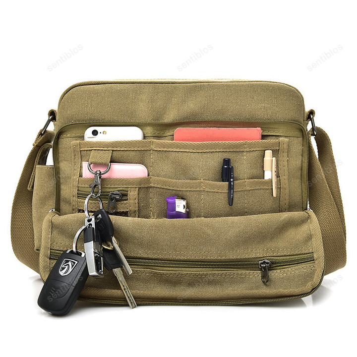 Sentiblos Canvas Messenger Bag Crossbody Shoulder Bag for Men Large Capacity Work Bag with Adjustable Strap