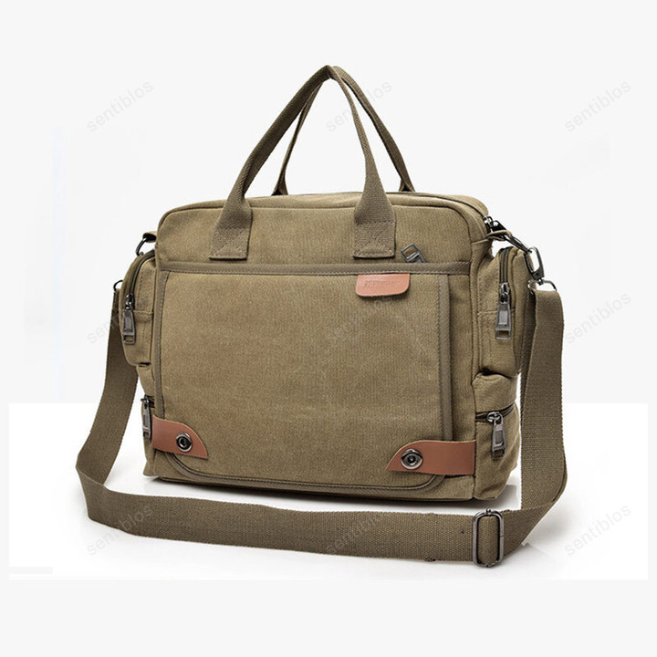 Sentiblos Canvas Work bag with Zipper and Handle Large Messenger Bag Crossbody Shoulder Bag for Men with Adjustable Strap