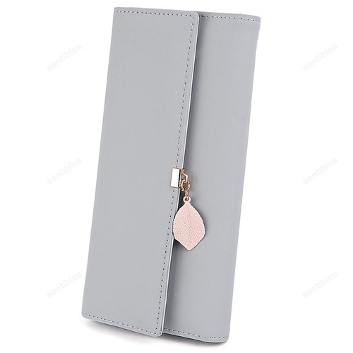 Long Leather Bifold Wallet with Zipper