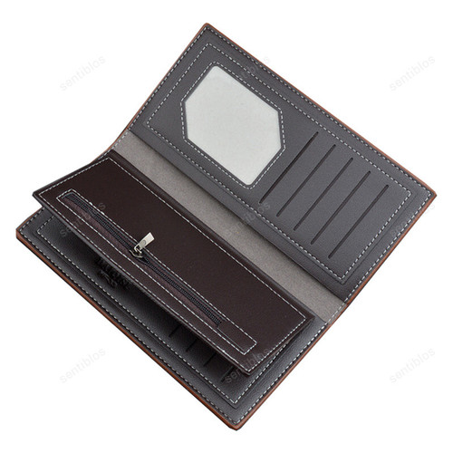 Long Slim Bifold Leather Wallet with 12 Card Slots