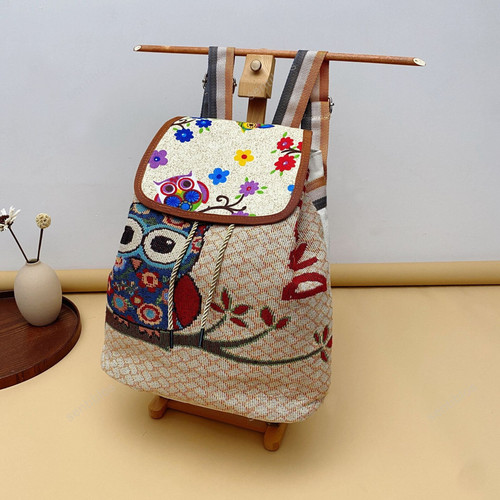Handmade Vintage Embroidery Knitted Women Backpack