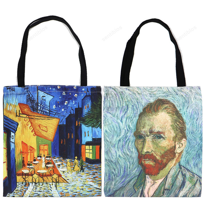 2 Pcs Van Gogh Canvas Tote Bag&Reusable Grocery Shopping Bag