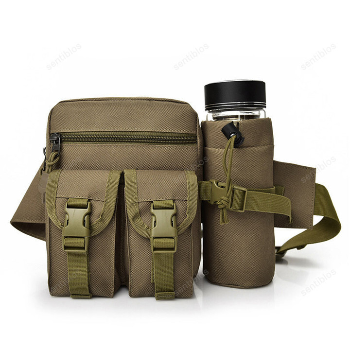 Sentiblos Tactical Waist Bag with Water Bottle Holder Hiking Waist Bag Fanny Pack for Men Women with Adjustable Strap
