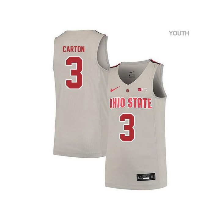 Youth #3 DJ Carton Gray Elite Ohio State Buckeyes Basketball Jersey